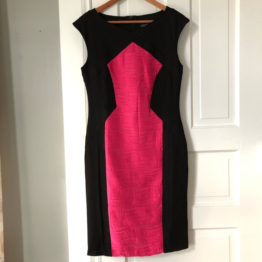 Hot pink and black bodycon dress